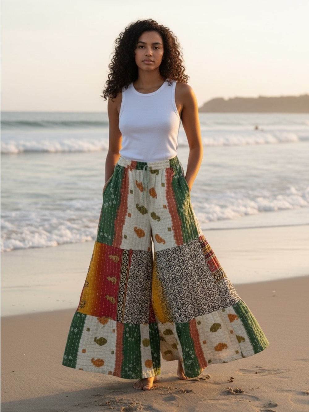KANTHA Super Wide leg bell pants. ITEM 1 BOHO 13-18” waist.